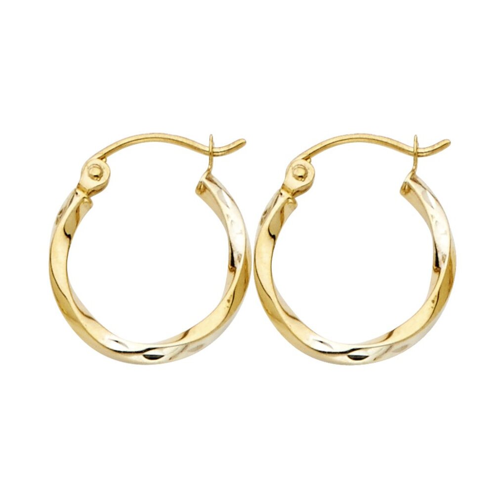 14KT Gold Fancy Curled Hoop Earrings 15mm